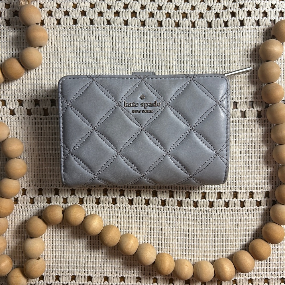 ♠️ Kate Spade Carey Medium Compact Bifold Dusty Blue Quilted Wallet